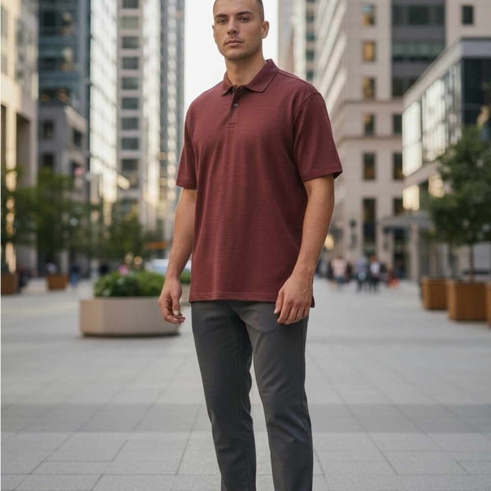 Men's Burgundy Polo Shirt - Classic Short Sleeve